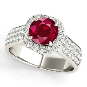 1.35 ct. Genuine Ruby Ring With Halo And Triple Row Diamond Band