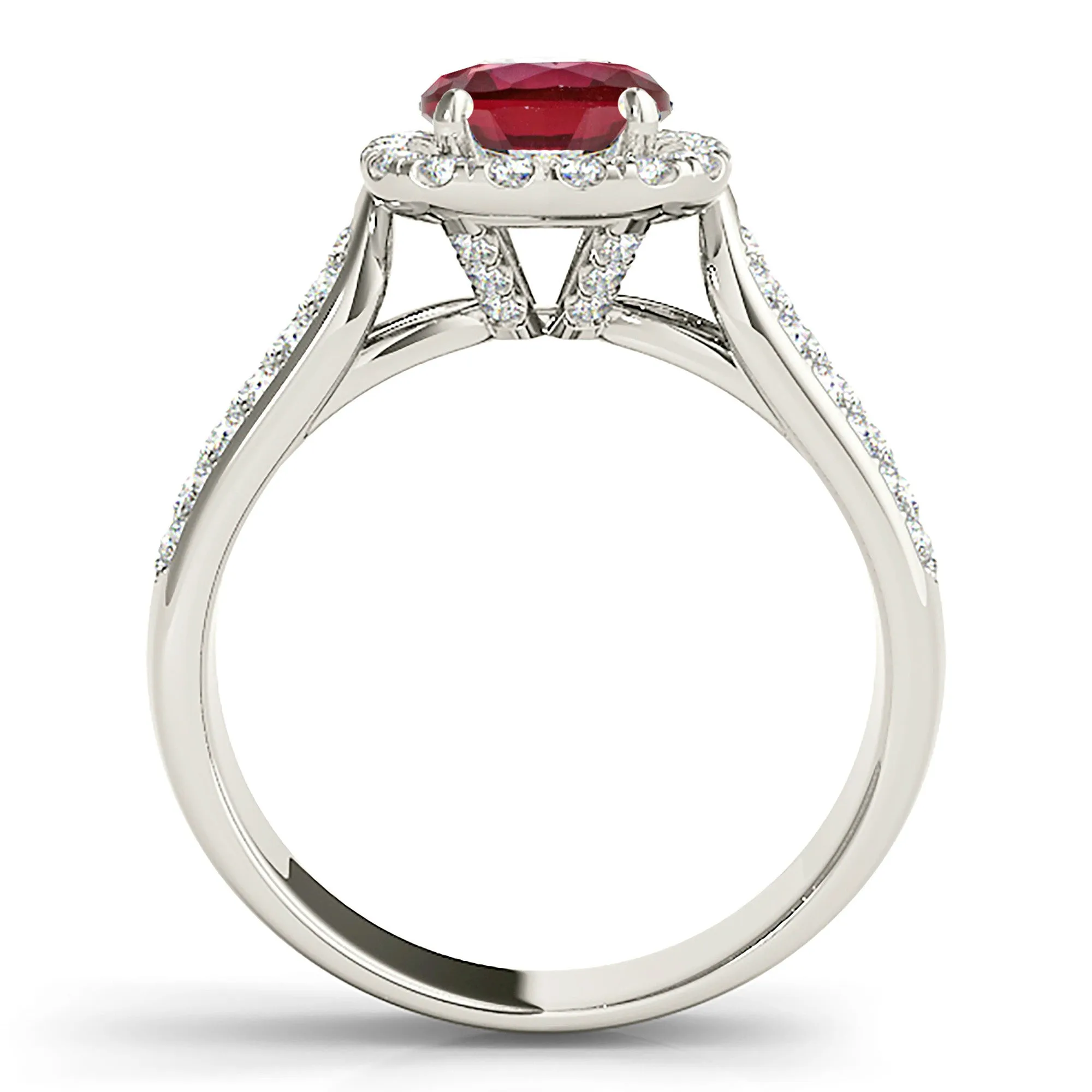 1.35 ct. Genuine Ruby Ring With Halo And Triple Row Diamond Band