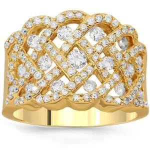 14K Solid Yellow Gold Womens Diamond Cocktail Ring 1.53 Ctw