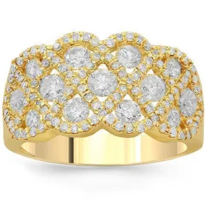 14K Solid Yellow Gold Womens Diamond Cocktail Ring 1.75 Ctw