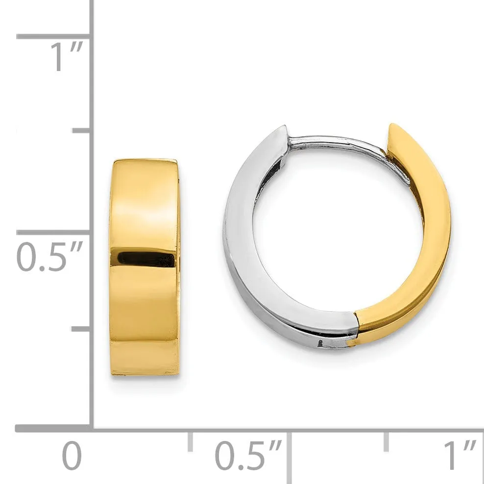 14K Two-tone Polished Hinged Hoop Earrings