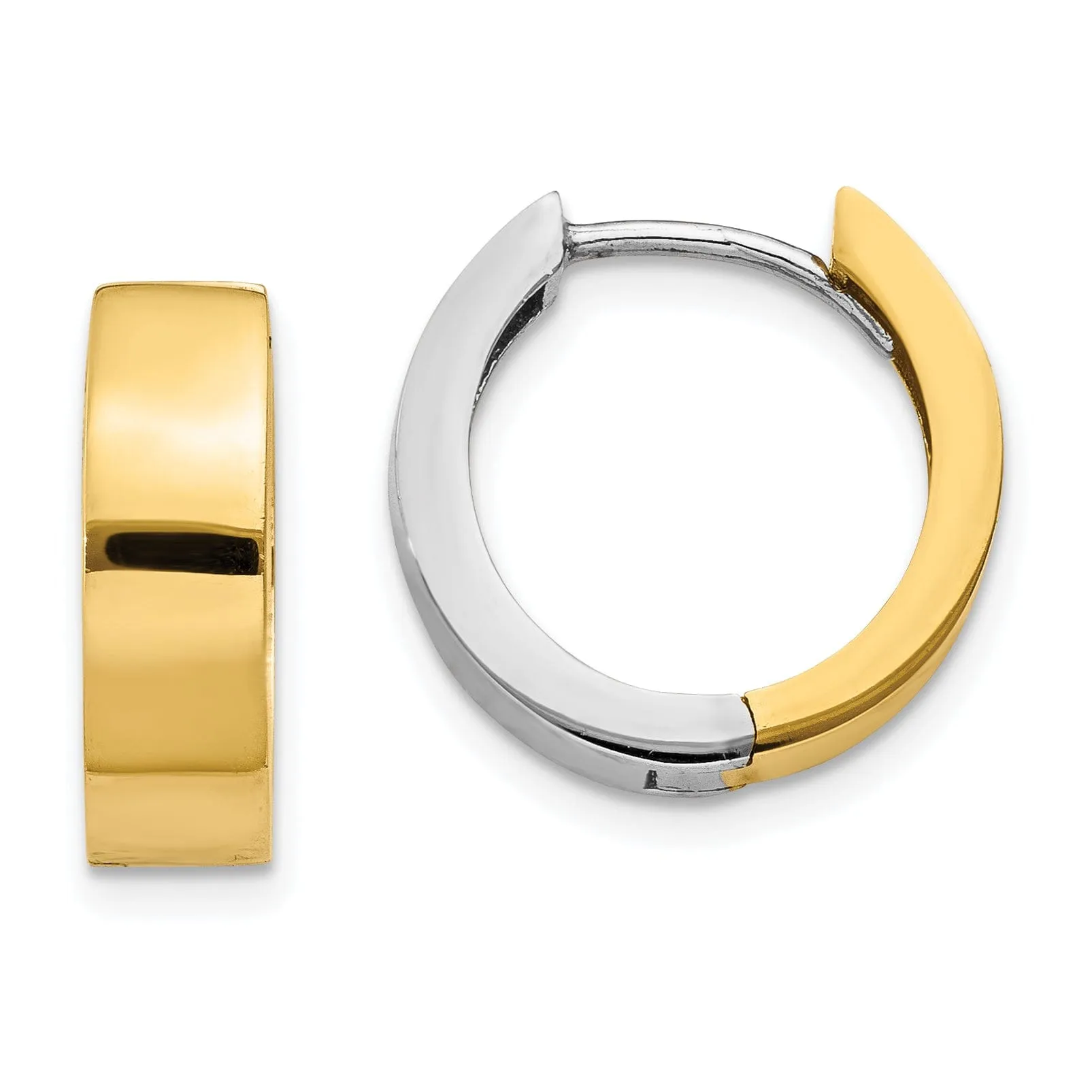 14K Two-tone Polished Hinged Hoop Earrings