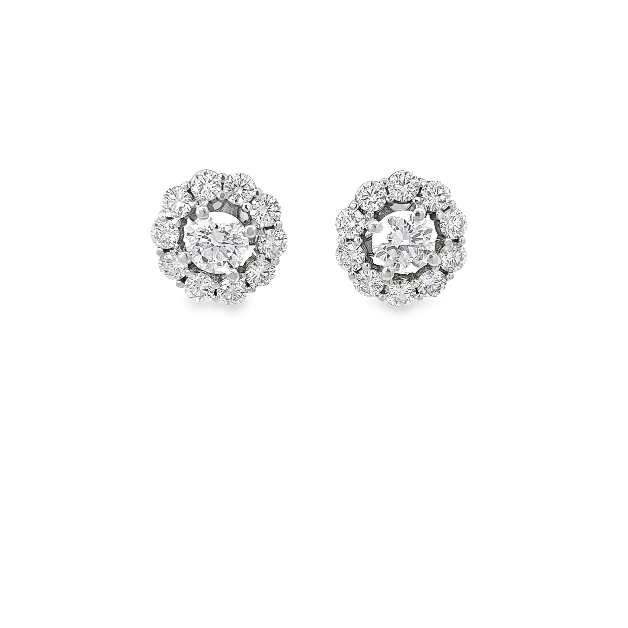 14k White Gold 1.65ct J VS2 Round Diamond with 2.00ct F VS2 Round Diamond Halo Stud Earrings