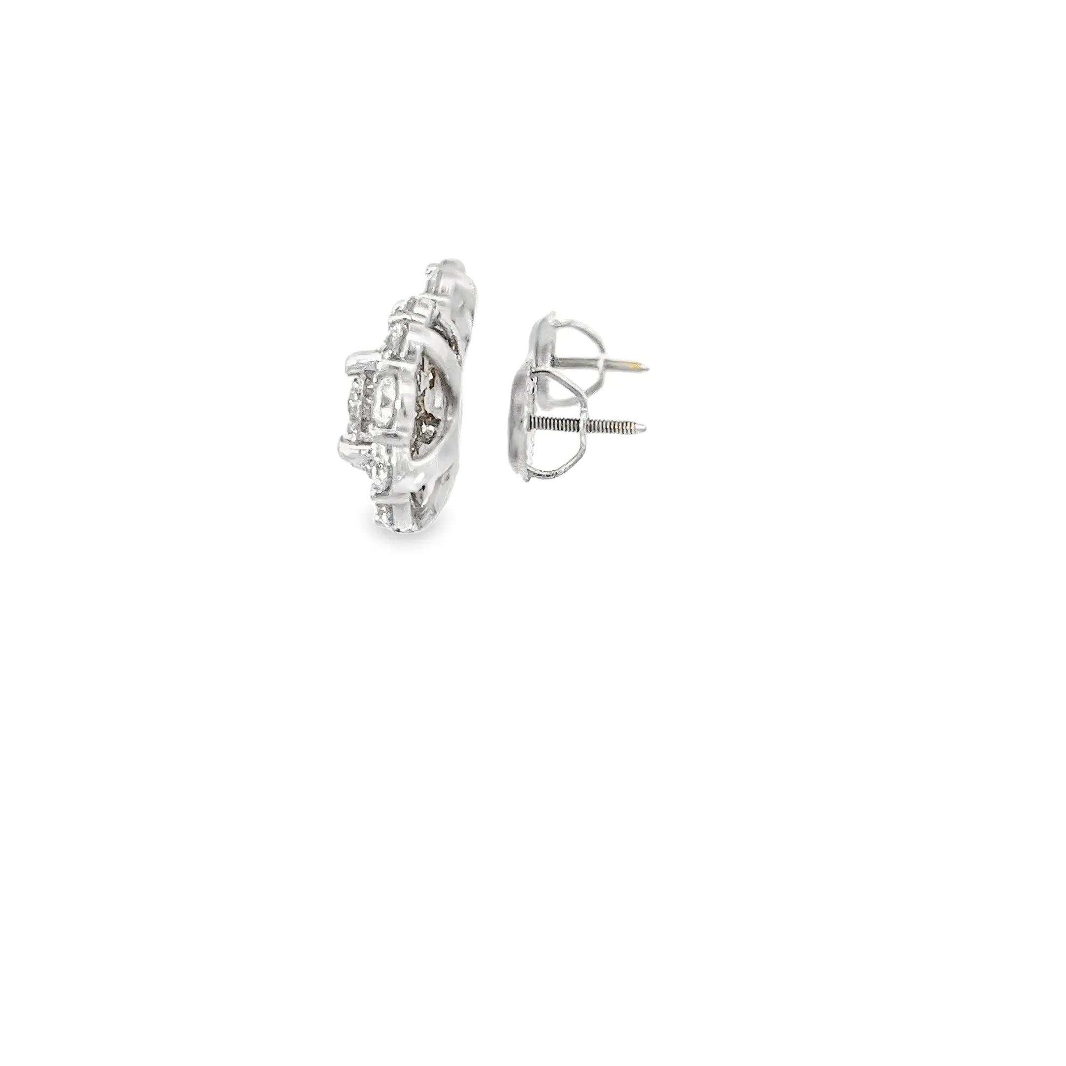 14k White Gold 1.65ct J VS2 Round Diamond with 2.00ct F VS2 Round Diamond Halo Stud Earrings