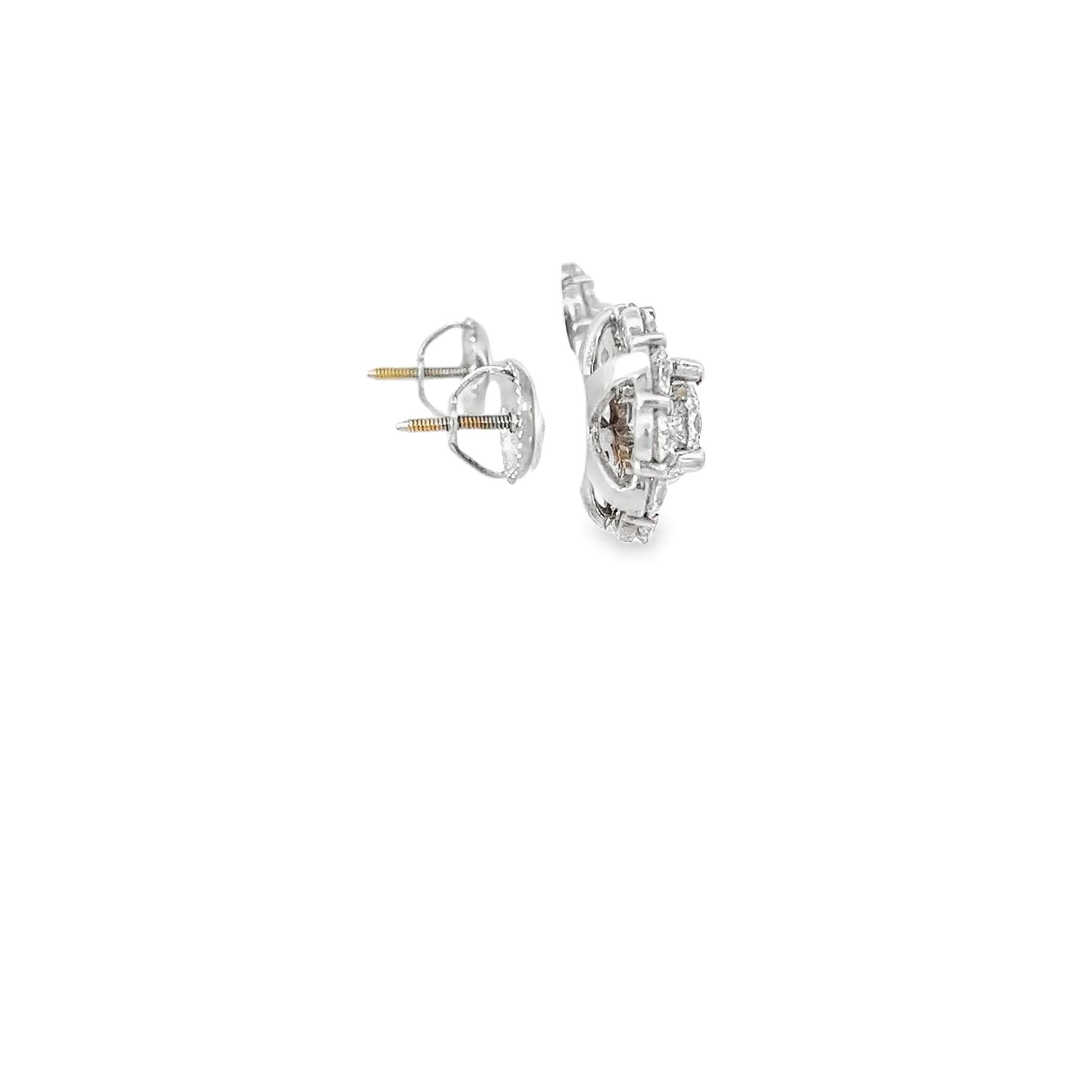 14k White Gold 1.65ct J VS2 Round Diamond with 2.00ct F VS2 Round Diamond Halo Stud Earrings