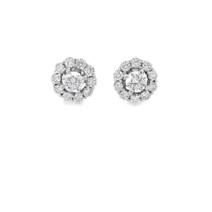 14k White Gold 1.65ct J VS2 Round Diamond with 2.00ct F VS2 Round Diamond Halo Stud Earrings