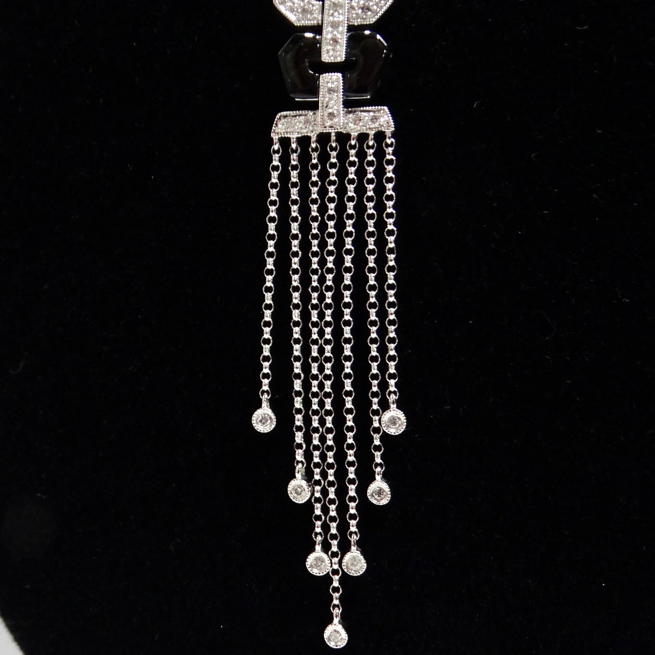 14K White Gold Diamond, Ruby, and Onyx Necklace