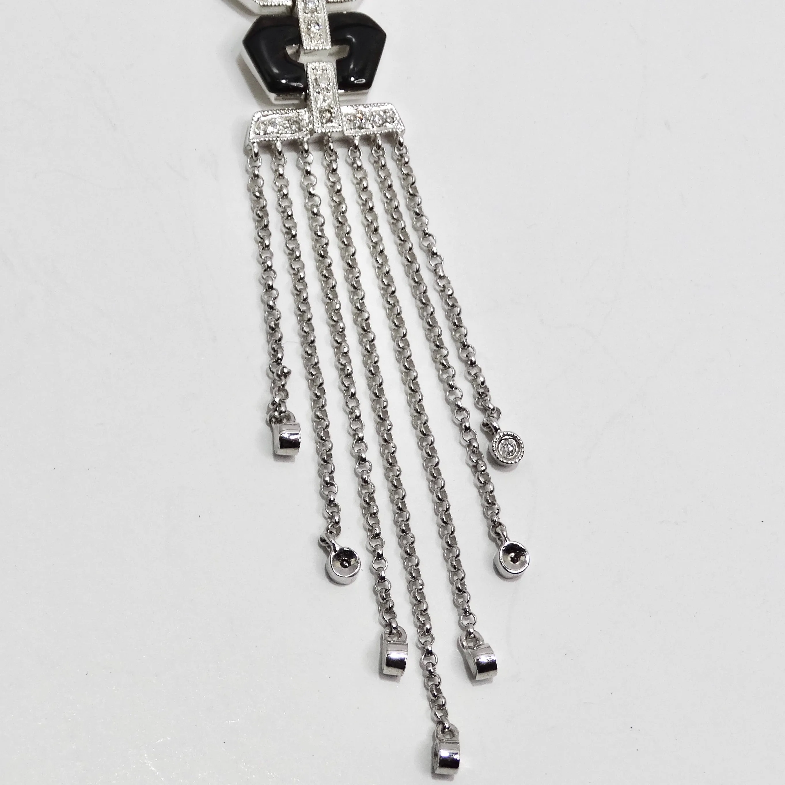 14K White Gold Diamond, Ruby, and Onyx Necklace