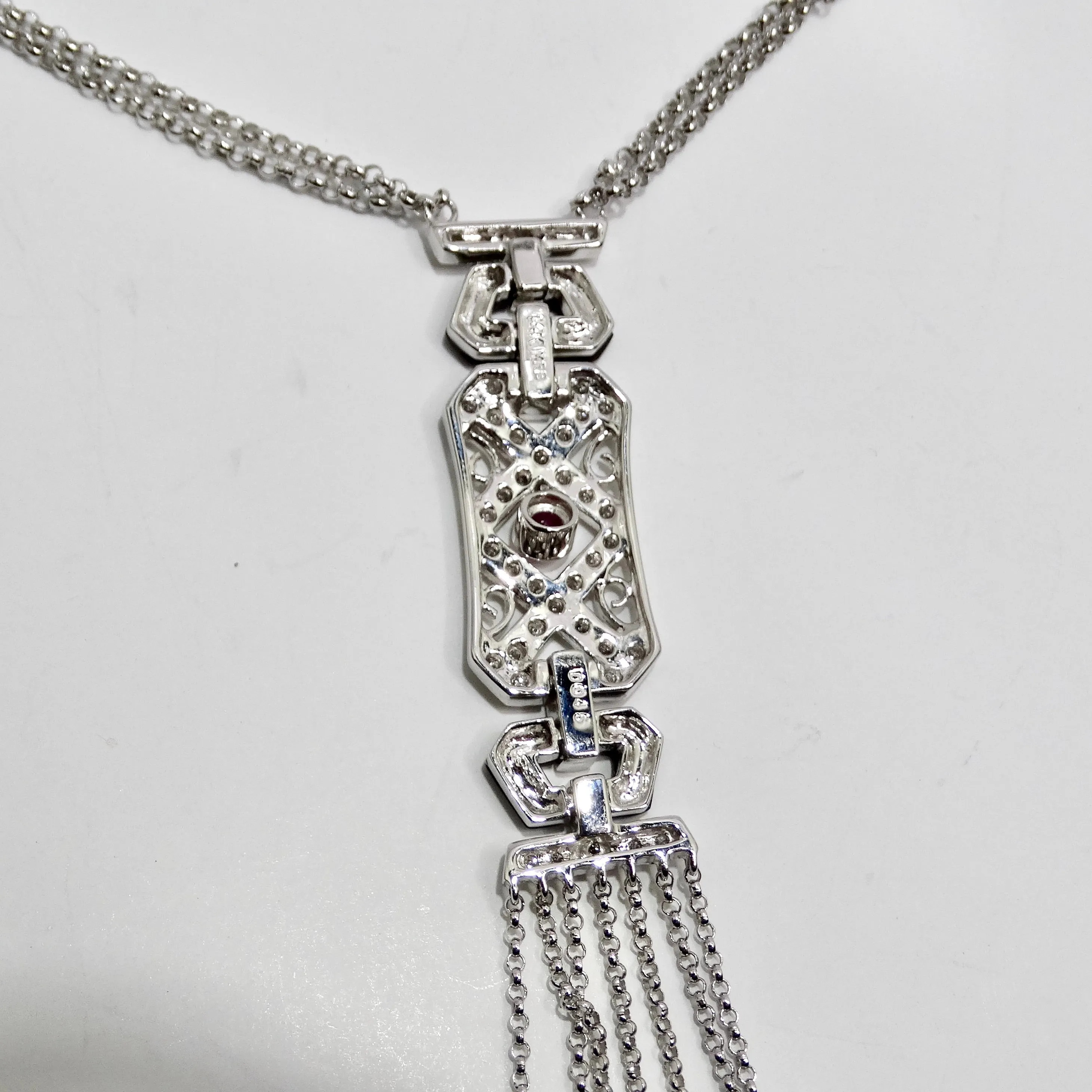 14K White Gold Diamond, Ruby, and Onyx Necklace