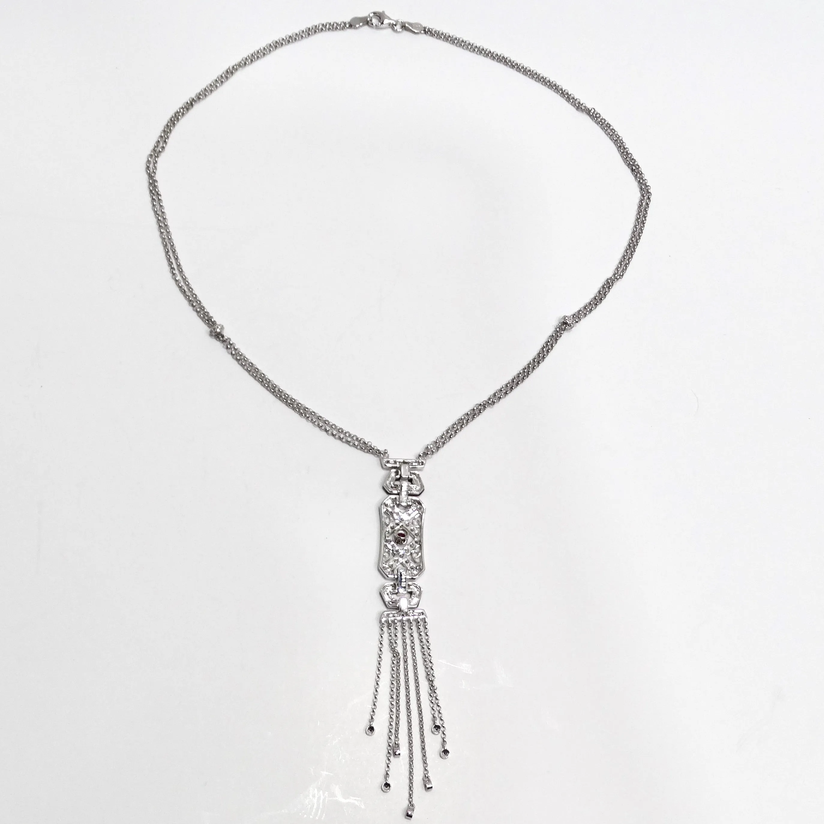 14K White Gold Diamond, Ruby, and Onyx Necklace