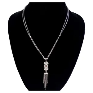 14K White Gold Diamond, Ruby, and Onyx Necklace