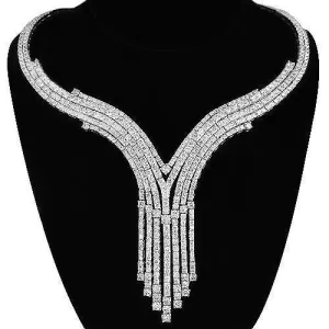 14K White Solid Gold Womens Diamond Necklace 10.75 Ctw