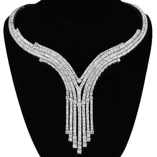 14K White Solid Gold Womens Diamond Necklace 10.75 Ctw