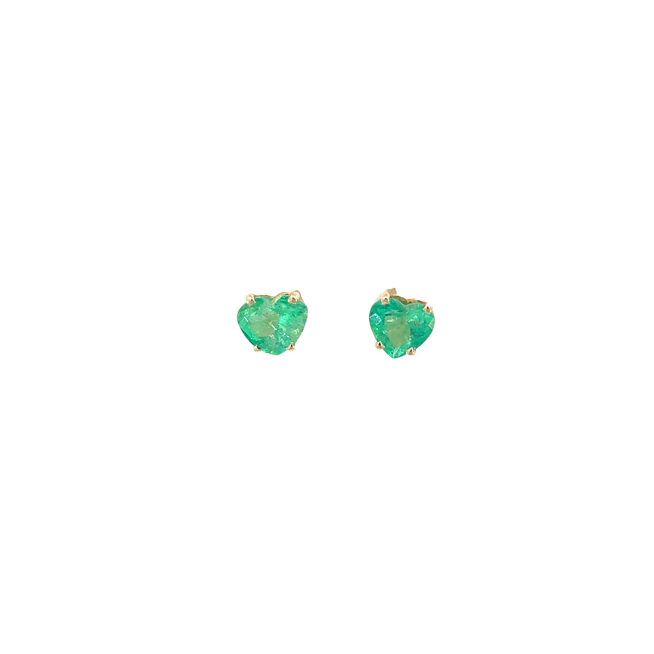 14k Yellow Gold 3.42ct Emerald Heart Stud Earrings