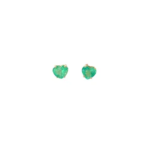 14k Yellow Gold 3.42ct Emerald Heart Stud Earrings