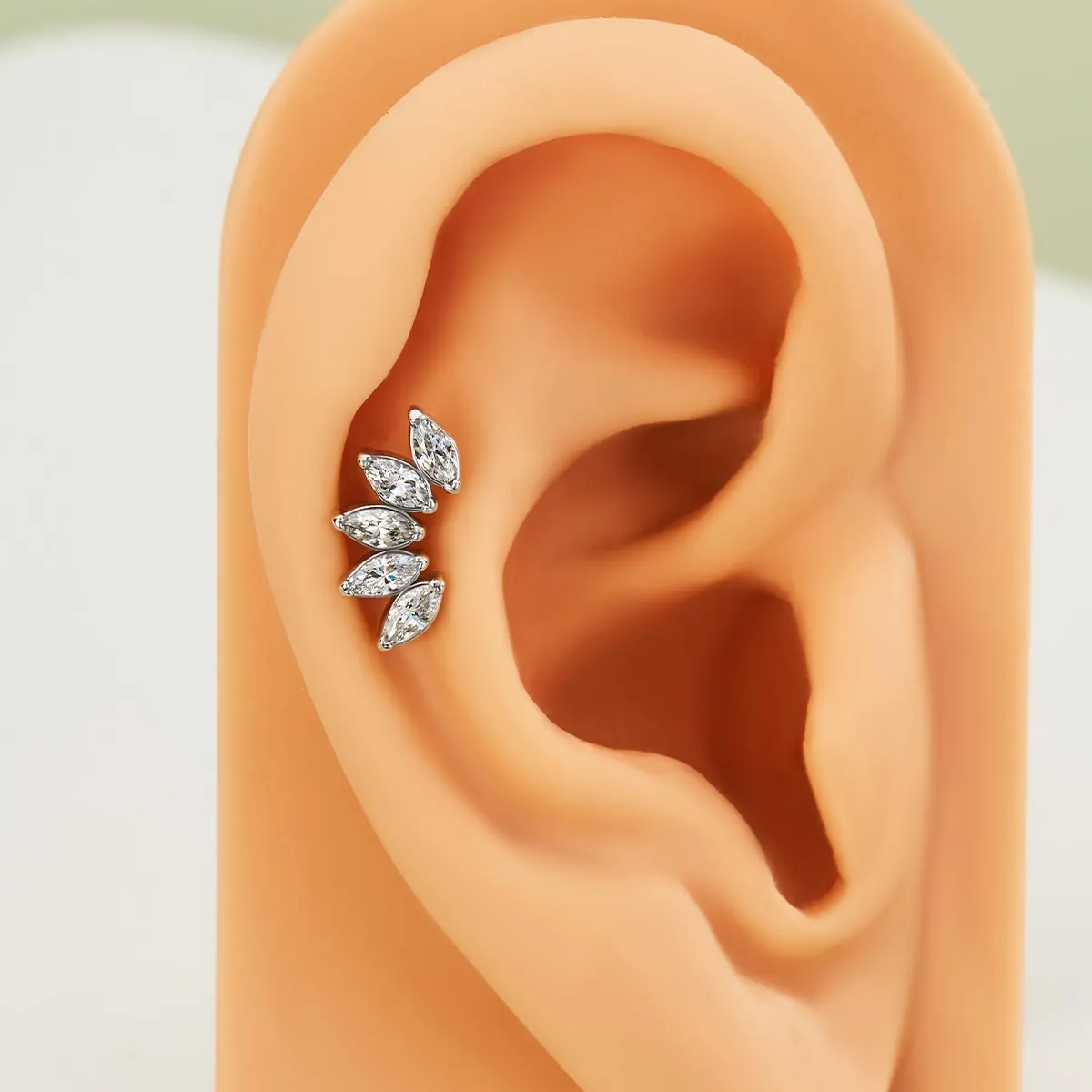 16G 925 Sterling Silver Internally Threaded Five Marquise CZ Labret Stud Cartilage Earring
