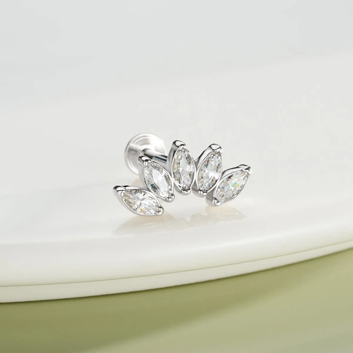 16G 925 Sterling Silver Internally Threaded Five Marquise CZ Labret Stud Cartilage Earring