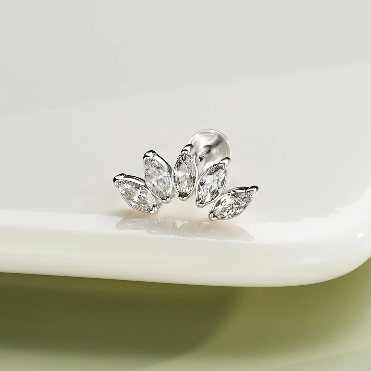 16G 925 Sterling Silver Internally Threaded Five Marquise CZ Labret Stud Cartilage Earring