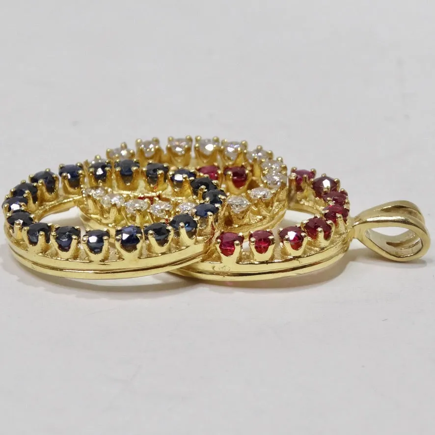 18K Gold Sapphire Ruby and Diamond Pendent