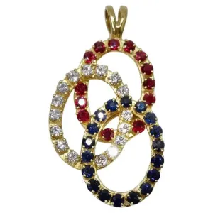 18K Gold Sapphire Ruby and Diamond Pendent