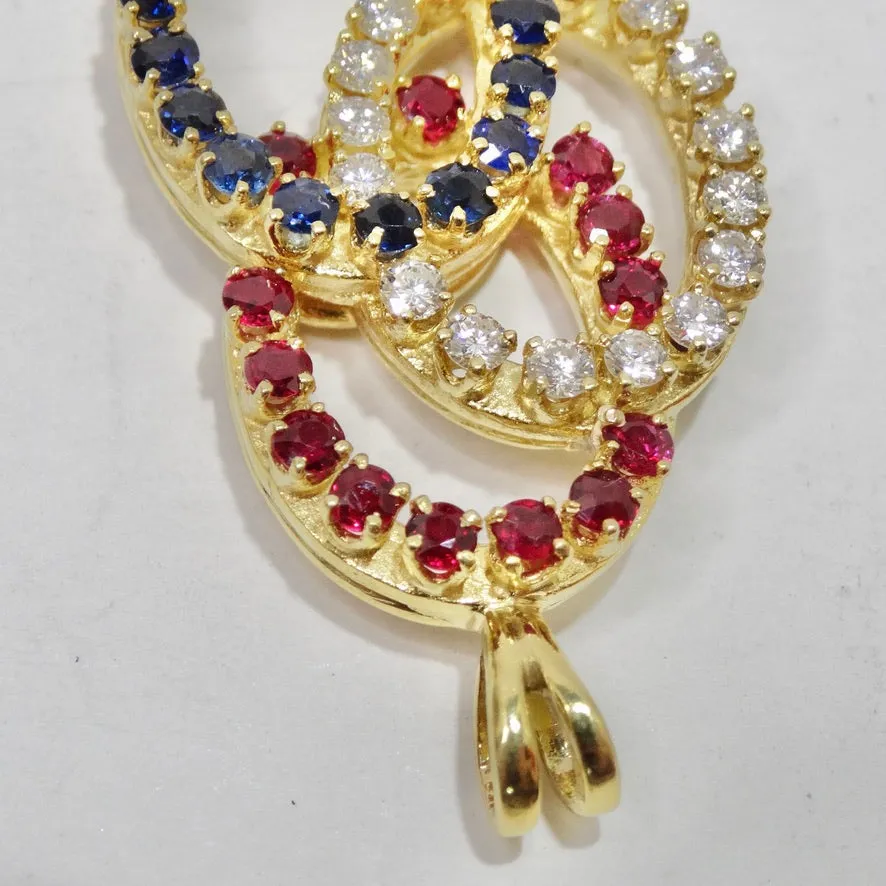 18K Gold Sapphire Ruby and Diamond Pendent