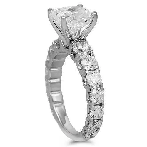 18K Solid White Gold Scalloped Pave Diamond Engagement Ring 3.06