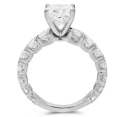 18K Solid White Gold Scalloped Pave Diamond Engagement Ring 3.06