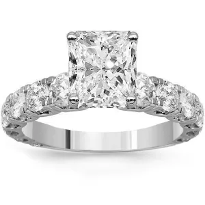 18K Solid White Gold Scalloped Pave Diamond Engagement Ring 3.06