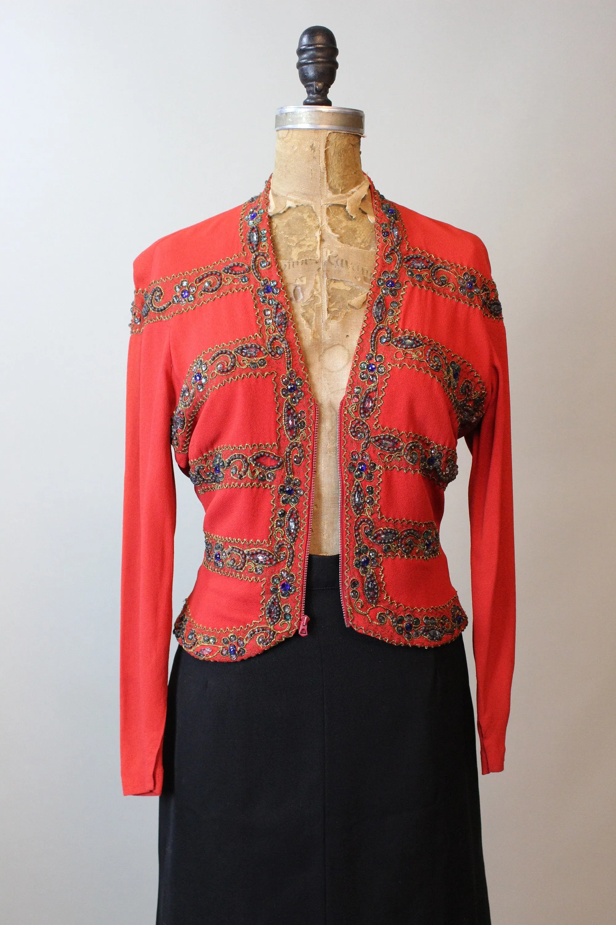 1940s GEM ENCRUSTED rayon jacket top small | new winter