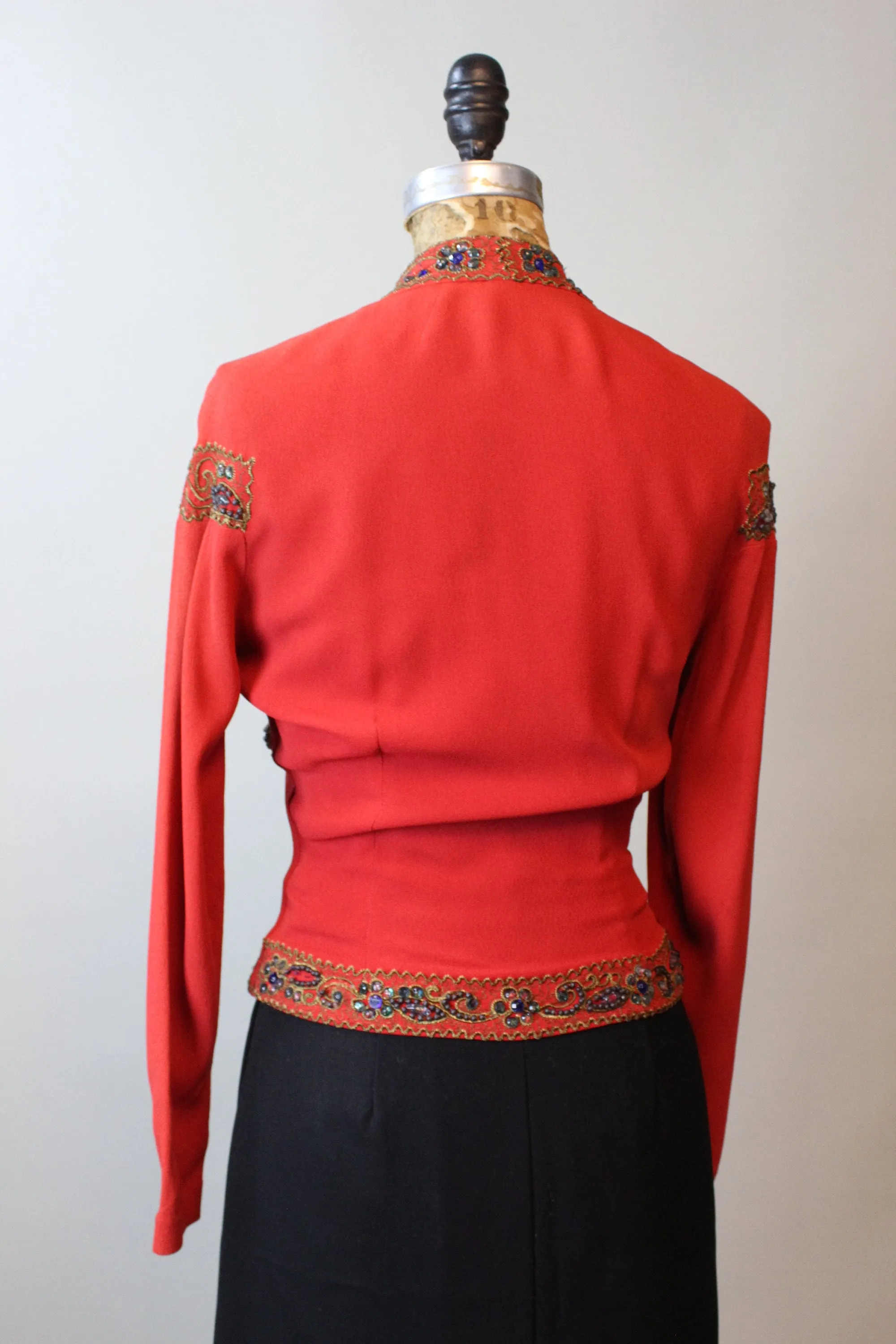 1940s GEM ENCRUSTED rayon jacket top small | new winter
