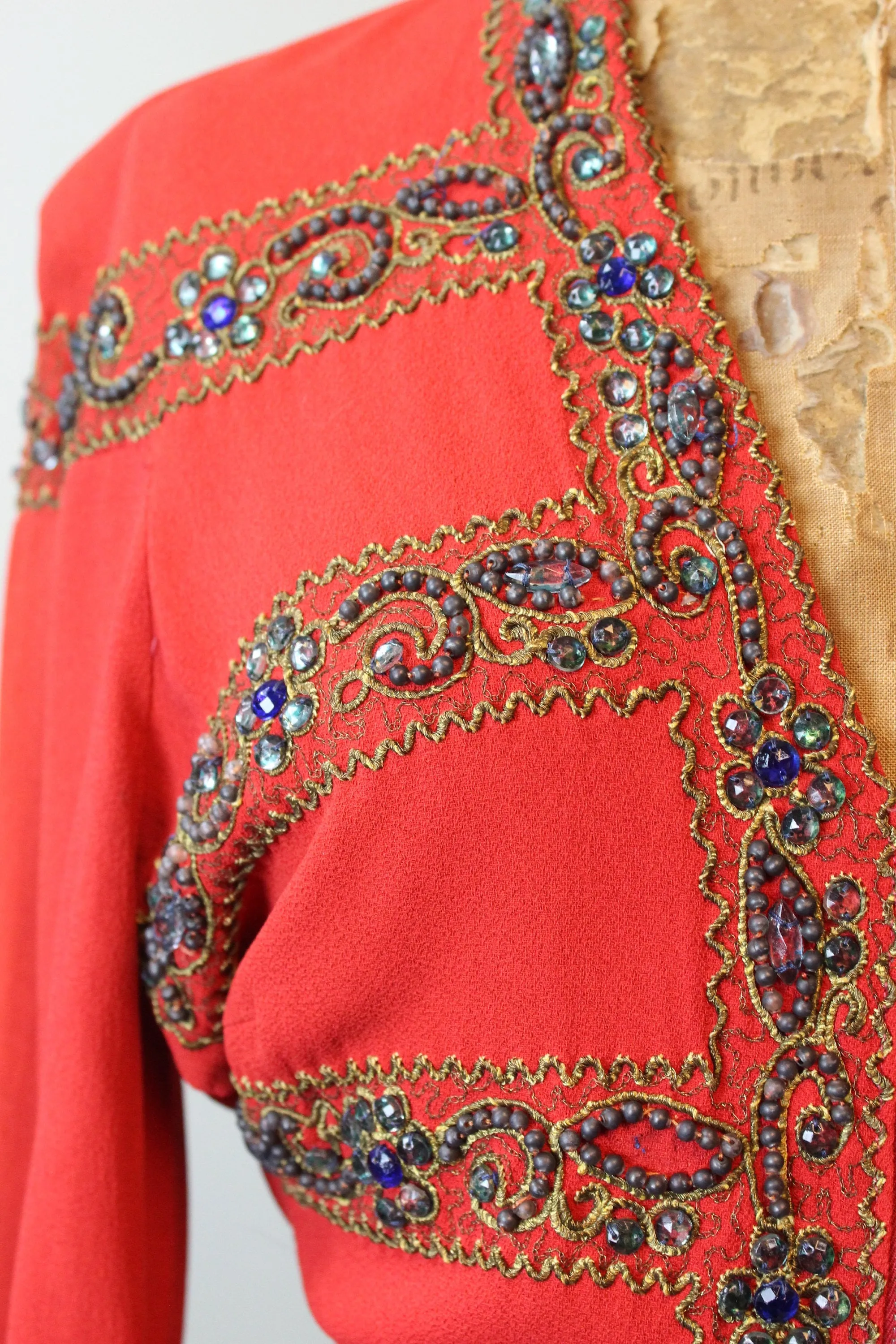 1940s GEM ENCRUSTED rayon jacket top small | new winter