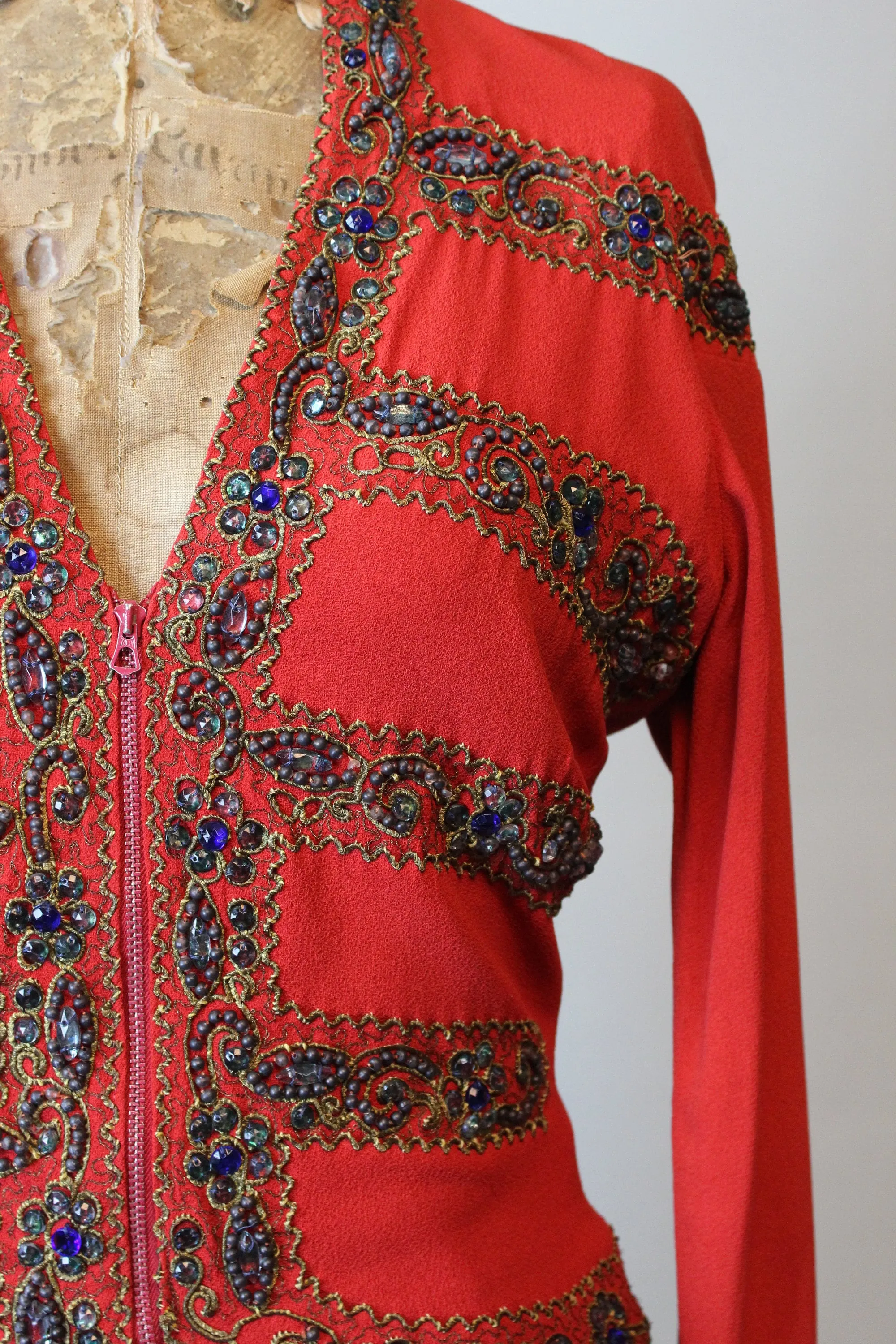 1940s GEM ENCRUSTED rayon jacket top small | new winter