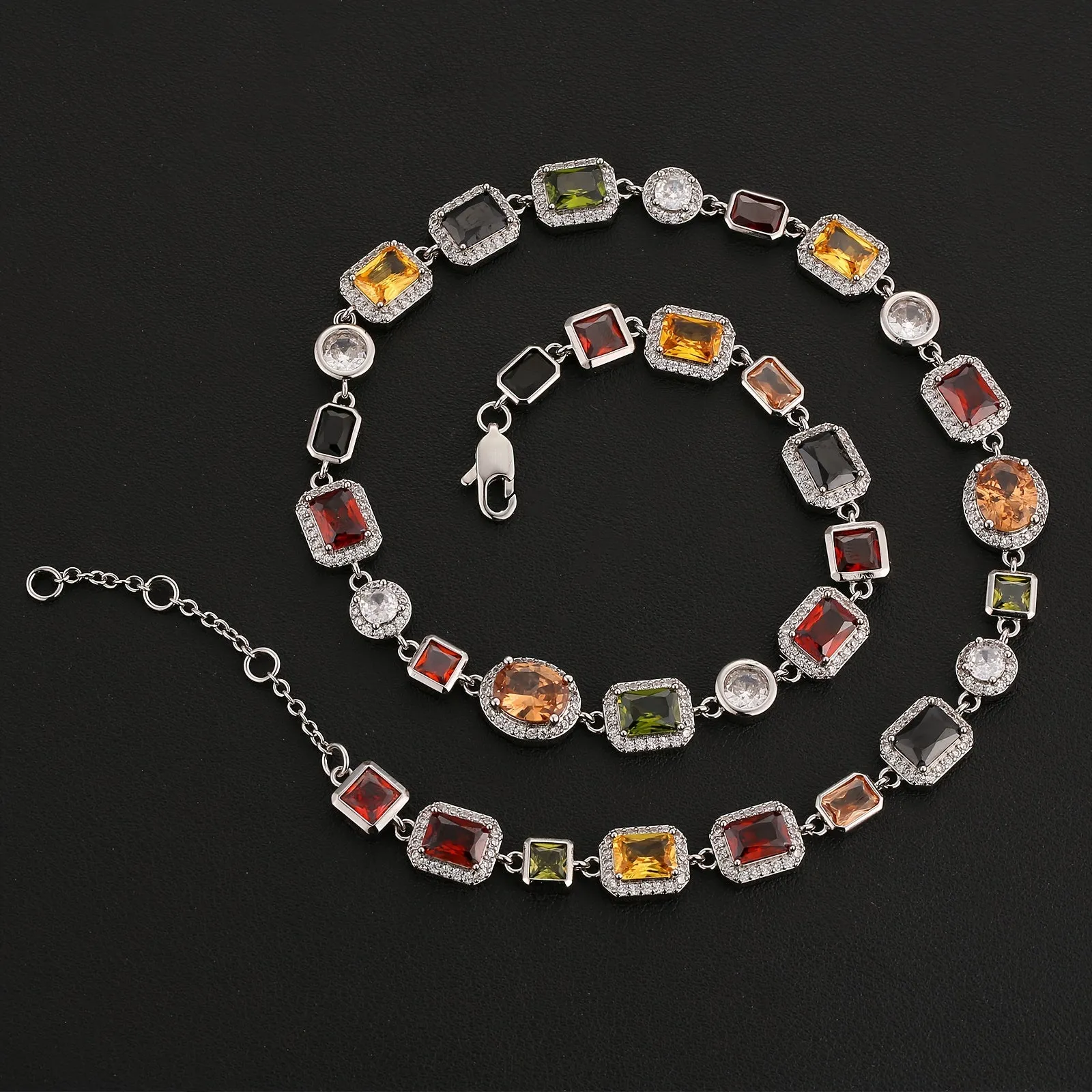1pc 10MM Dazzling Colourful Synthetic Zirconia Chain Necklace - 18K Gold Plated, Glamorous, Copper Base, Synthetic Gemstone, Perfect Gift for Men and Women, Ideal for Fathers Day, Birthday, Anniversary and Daily Wear