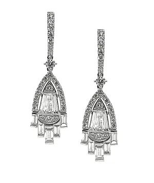 2.56 Carat Total Diamond Baguette and Round White Gold Dangling Drop Earrings