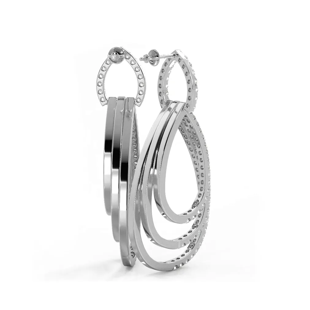 3.0 ctw. Round Diamond Drop Earrings Triple Hoop Dangles