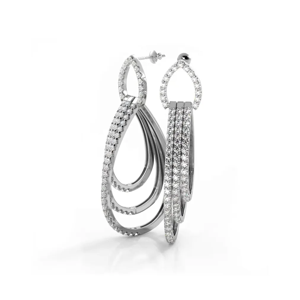 3.0 ctw. Round Diamond Drop Earrings Triple Hoop Dangles