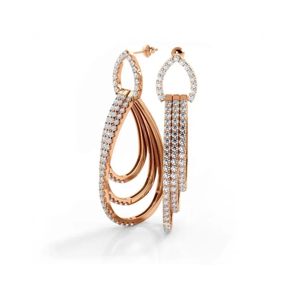 3.0 ctw. Round Diamond Drop Earrings Triple Hoop Dangles