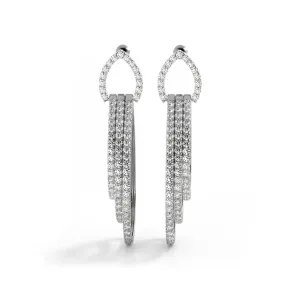 3.0 ctw. Round Diamond Drop Earrings Triple Hoop Dangles