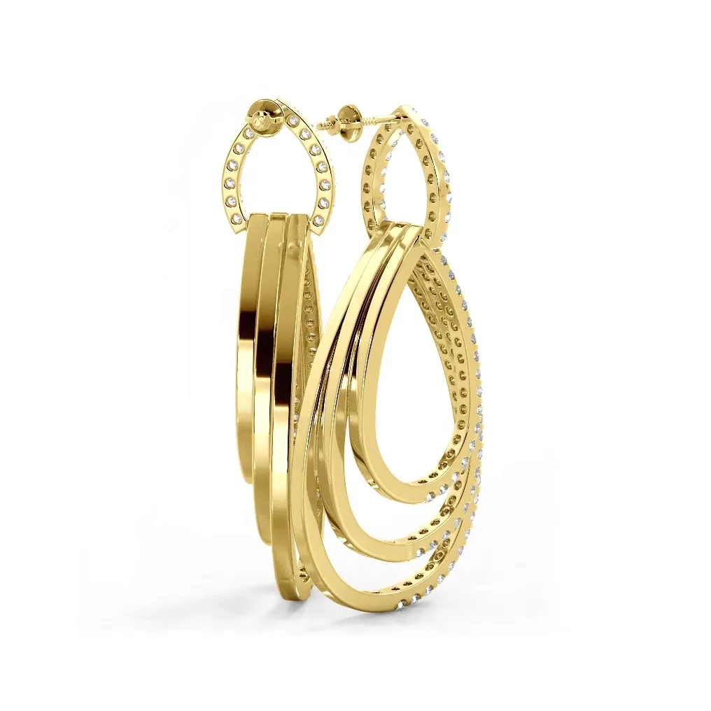 3.0 ctw. Round Diamond Drop Earrings Triple Hoop Dangles