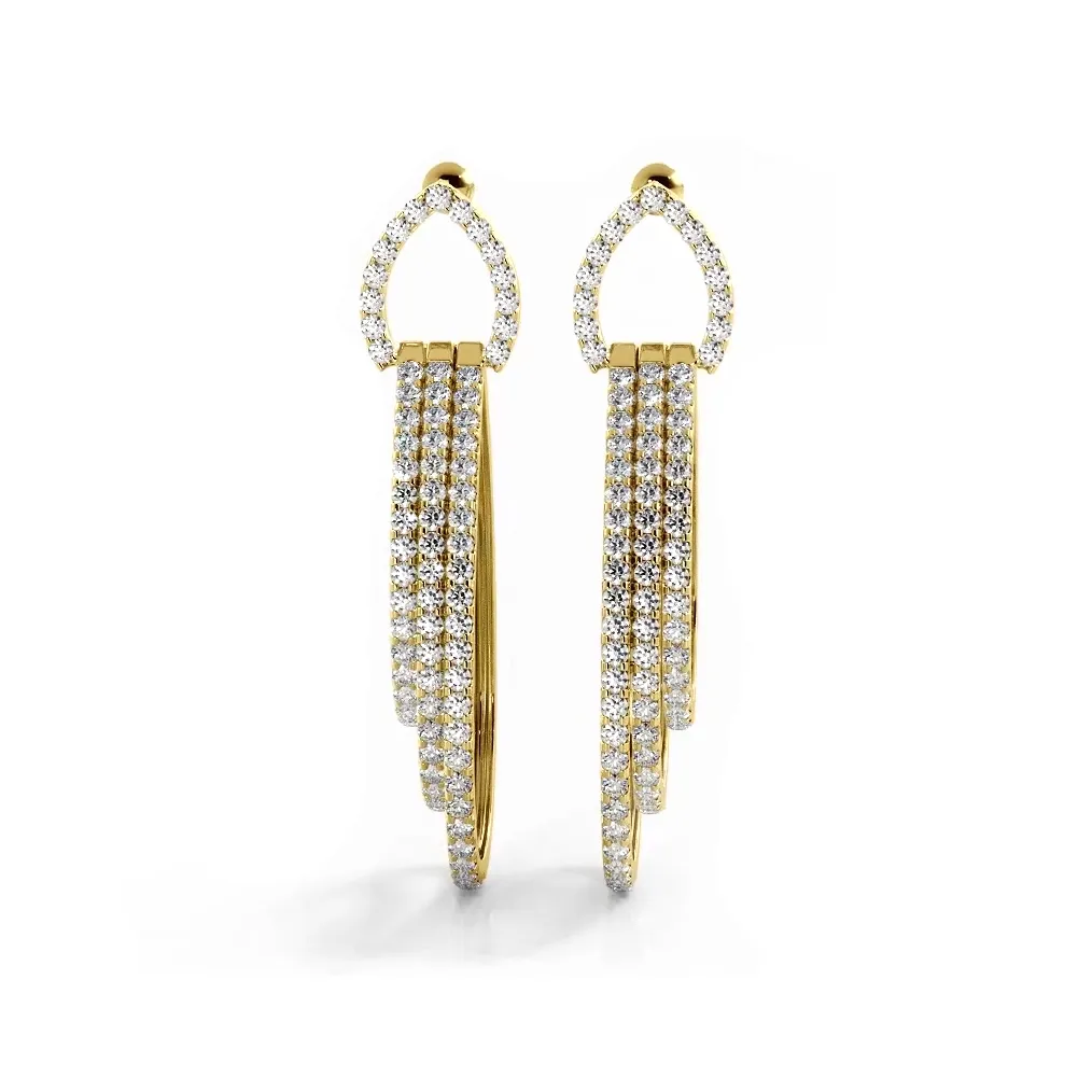 3.0 ctw. Round Diamond Drop Earrings Triple Hoop Dangles