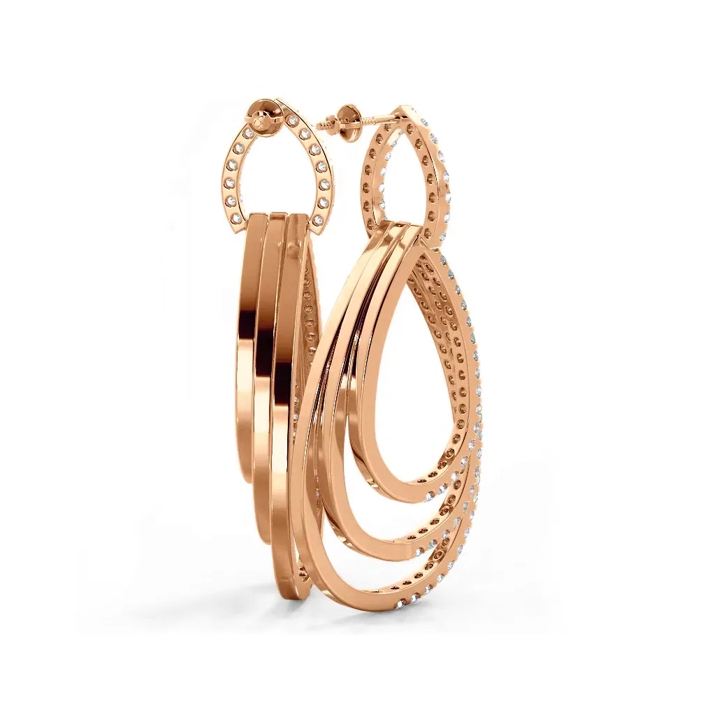 3.0 ctw. Round Diamond Drop Earrings Triple Hoop Dangles
