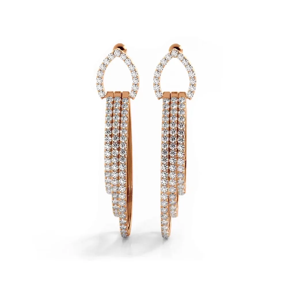 3.0 ctw. Round Diamond Drop Earrings Triple Hoop Dangles