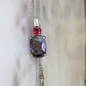 3.50 Carat Burmese Purple and Red Spinel Pendant Necklace Platinum 18K