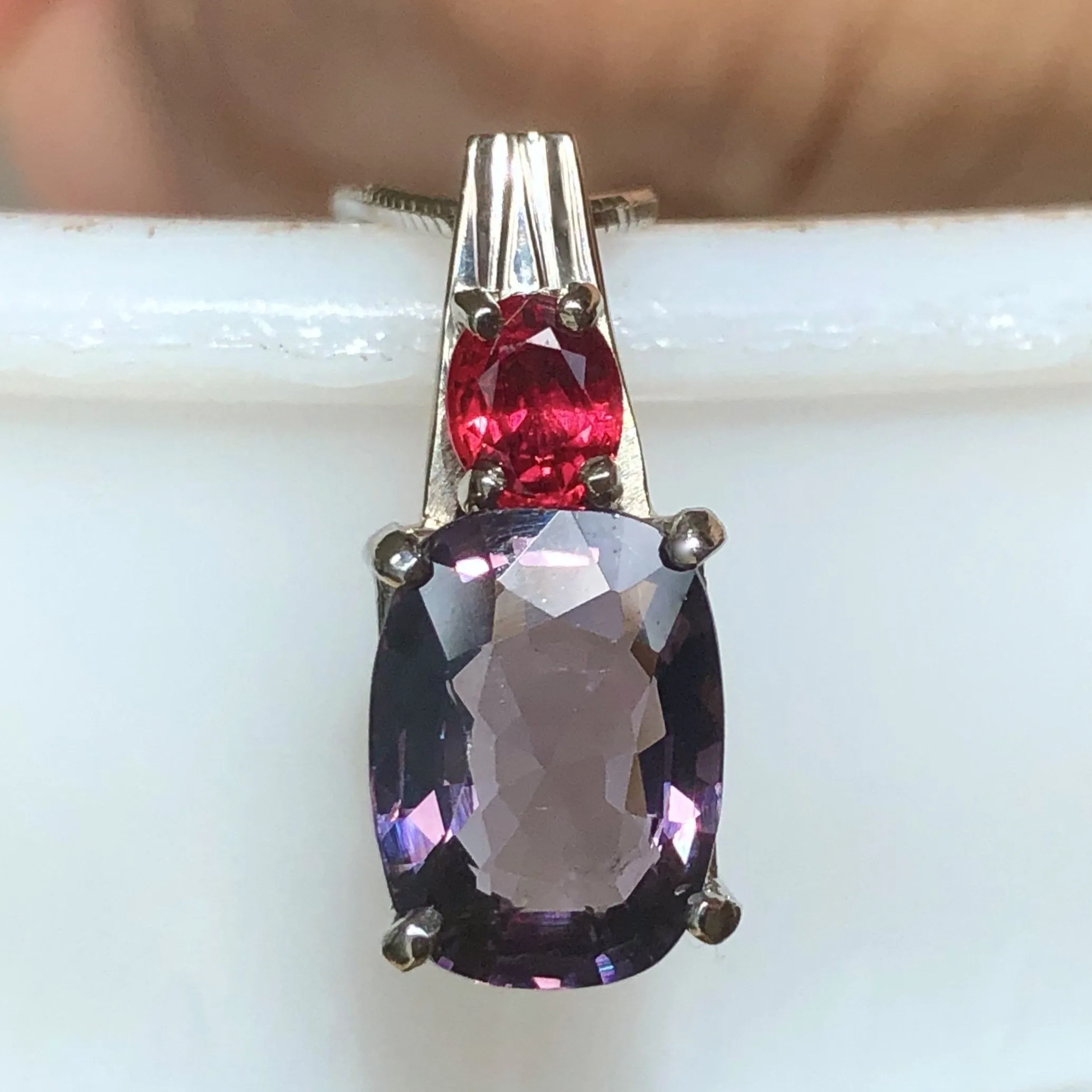 3.50 Carat Burmese Purple and Red Spinel Pendant Necklace Platinum 18K