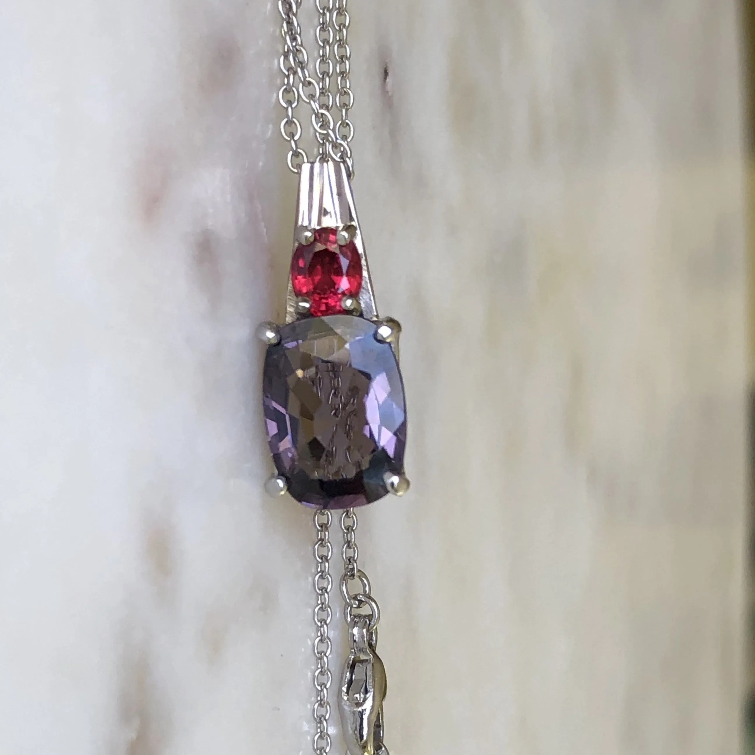 3.50 Carat Burmese Purple and Red Spinel Pendant Necklace Platinum 18K