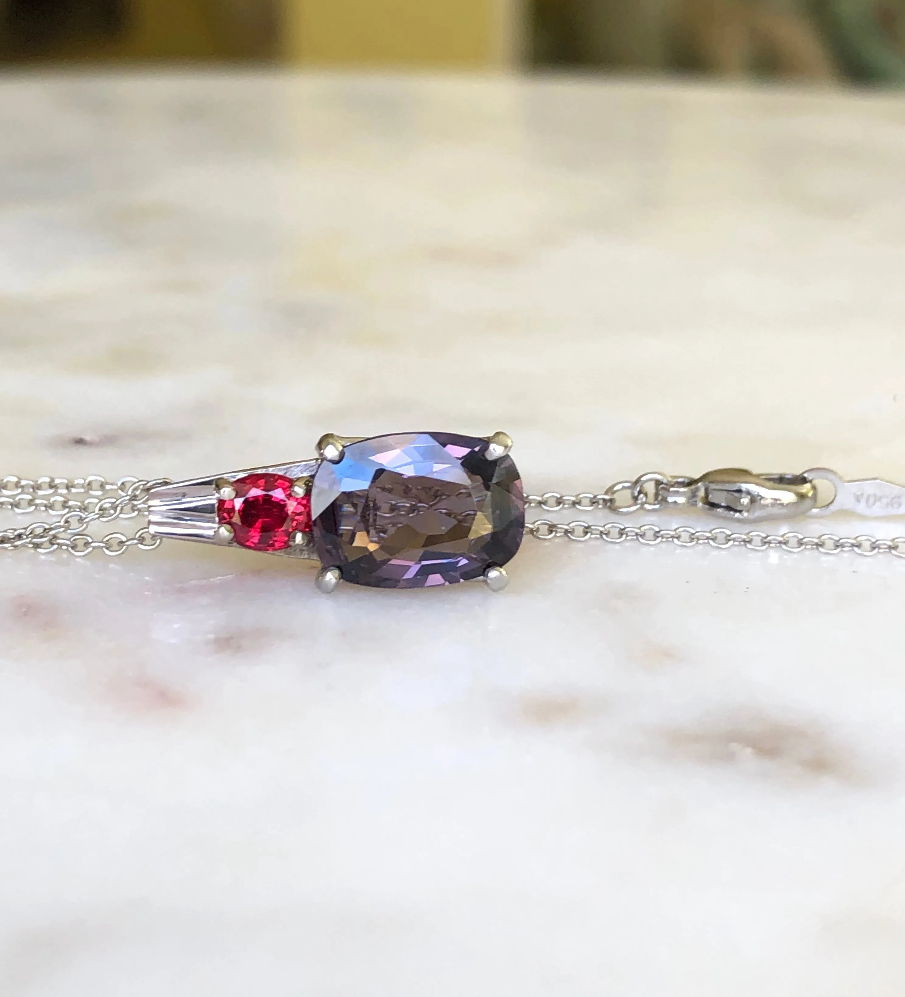 3.50 Carat Burmese Purple and Red Spinel Pendant Necklace Platinum 18K