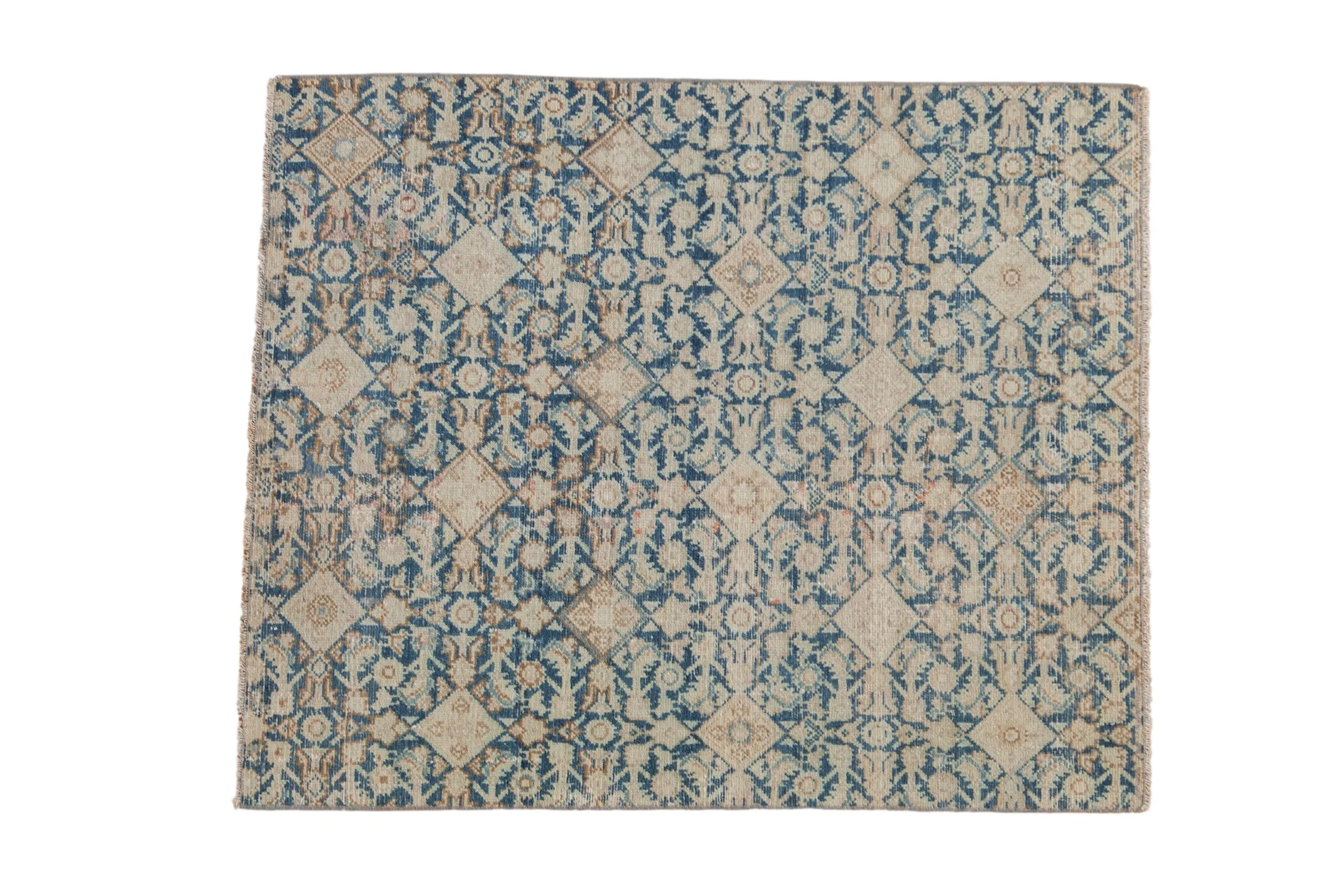 3.5x4.5 Vintage Distressed Fragment Hamadan Square Rug
