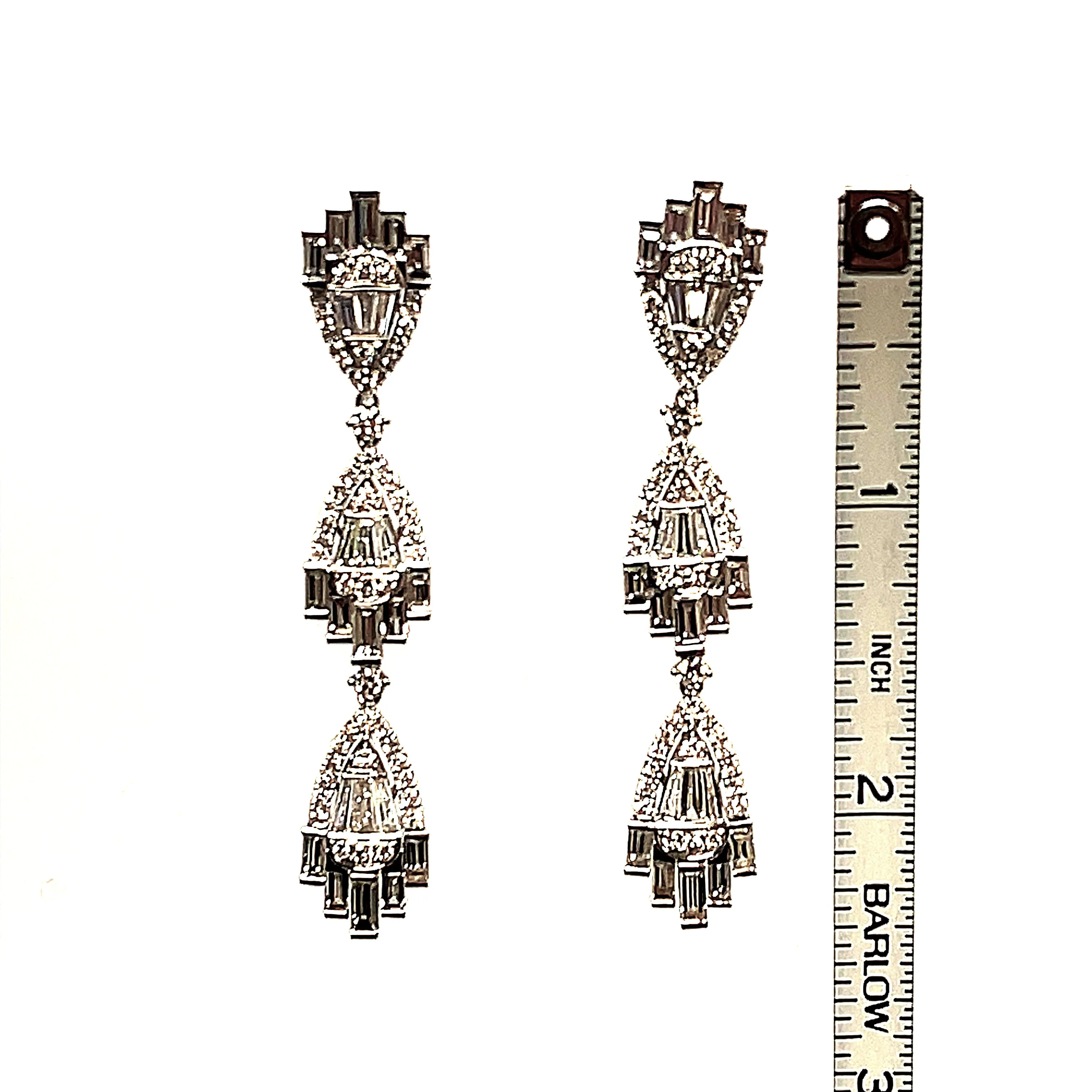 5.58 Carat Total Baguette Diamond Art Deco Inspired Dangle White Gold Earrings