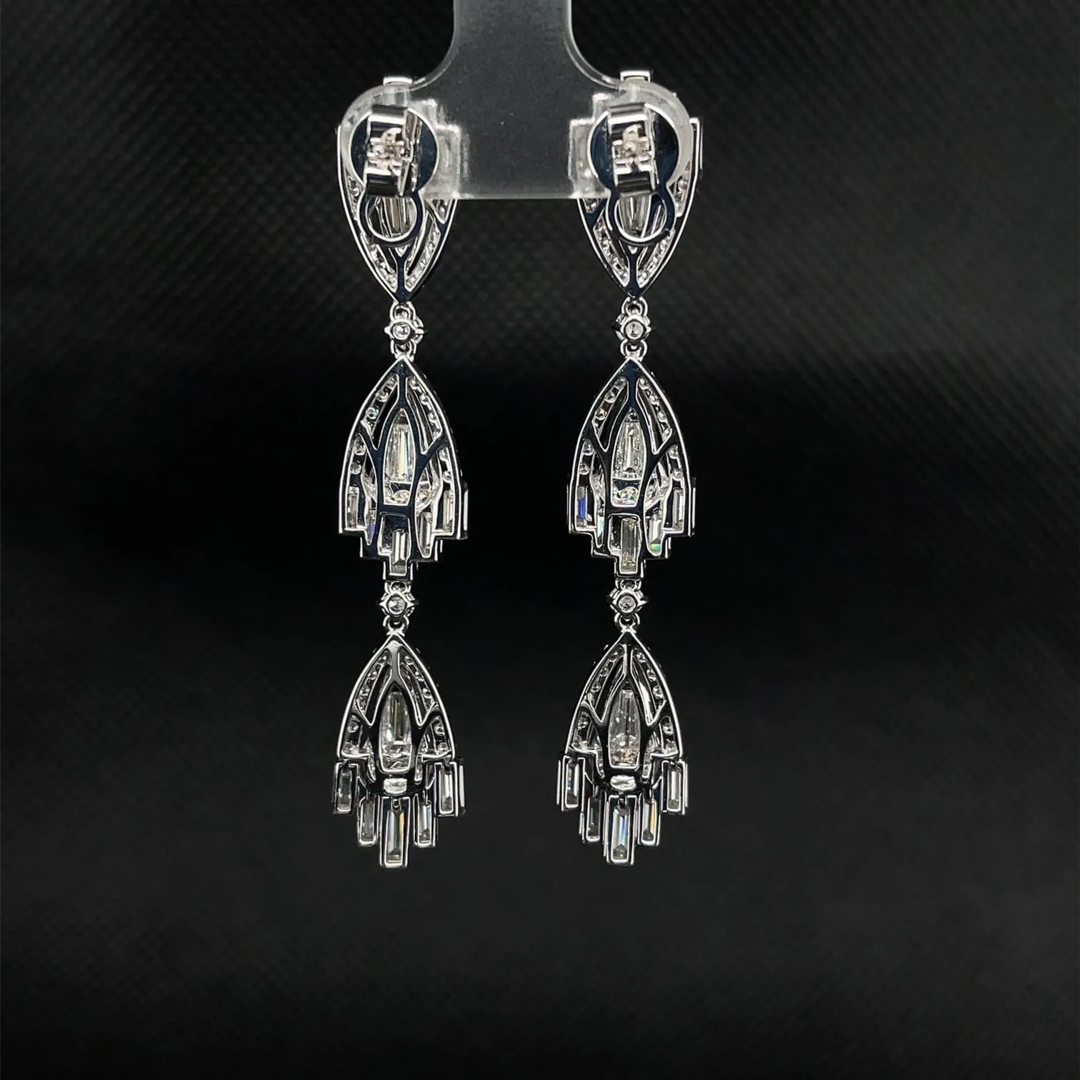 5.58 Carat Total Baguette Diamond Art Deco Inspired Dangle White Gold Earrings