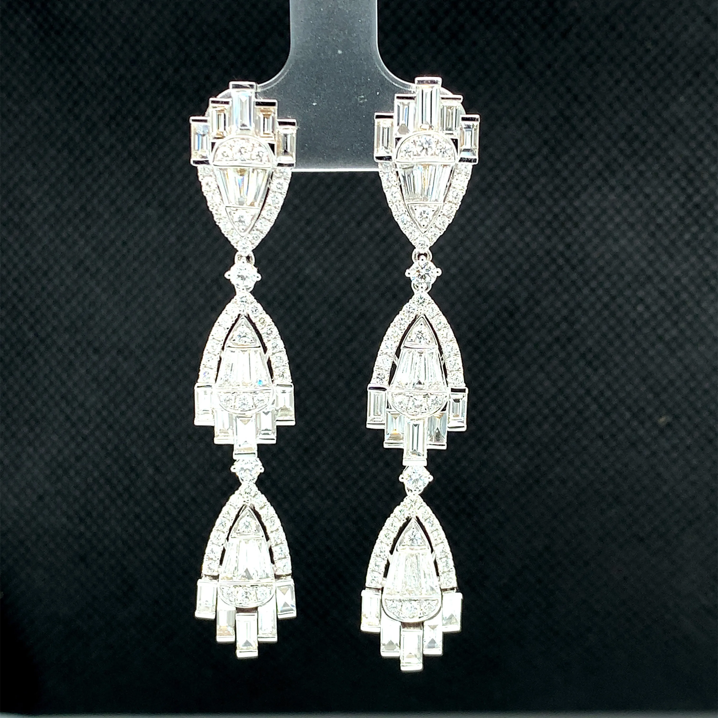 5.58 Carat Total Baguette Diamond Art Deco Inspired Dangle White Gold Earrings